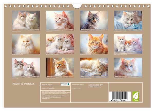 Produktbild: Katzen im Pastellstil (Wandkalender 2026 DIN A4 quer), CALVENDO Monatskalender