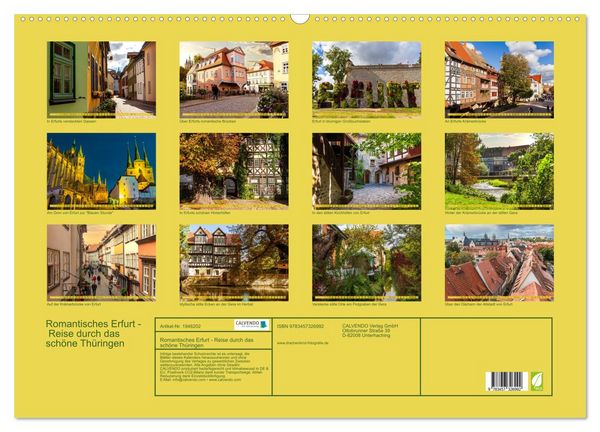 Produktbild: Romantisches Erfurt - Reise durch das sch&ouml;ne Th&uuml;ringen (Wandkalender 2026 DIN A2 quer), CALVENDO Monatskalender