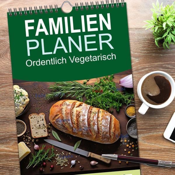 Produktbild: Familienplaner 2026 - Ordentlich Vegetarisch mit 5 Spalten (Wandkalender, 21 x 45 cm) CALVENDO