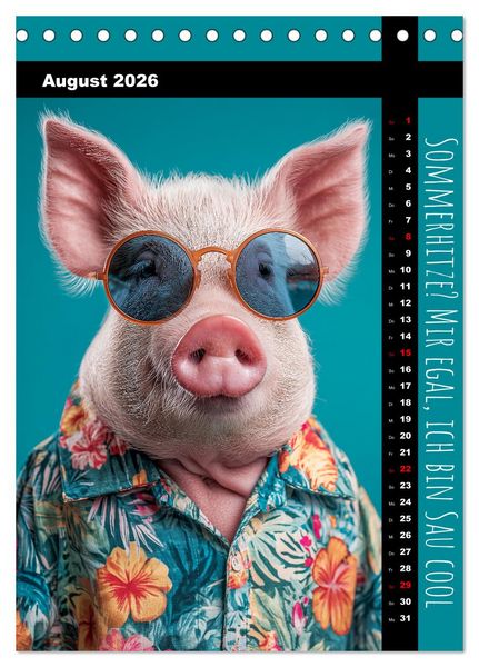 Produktbild: Coole Sau - Lustiger Spr&uuml;che Kalender mit witzigen Schweinchen (Tischkalender 2026 DIN A5 hoch), CALVENDO Monatskalender