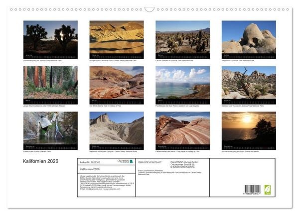Produktbild: Kalifornien 2026 (Wandkalender 2026 DIN A2 quer), CALVENDO Monatskalender