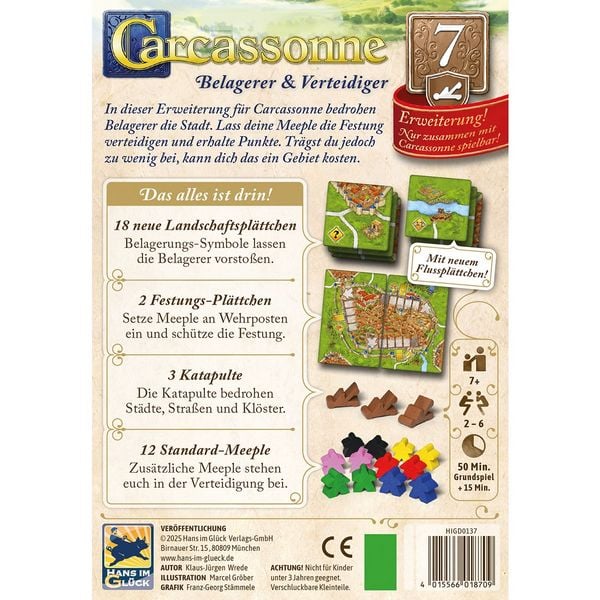 Produktbild: Hans im Gl&uuml;ck HIGD0137 - Carcassonne, Belagerer & Verteidiger (Auflage 2025), 7. Erweiterung