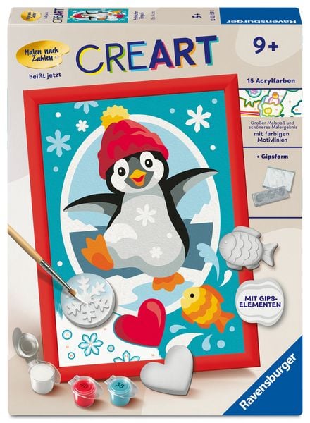 Produktbild: CreArt, Malen nach Zahlen mit Gips gie&szlig;en - Fr&ouml;hlicher Pinguin
