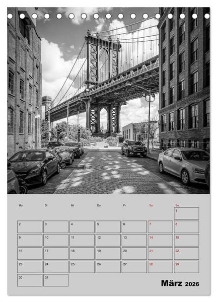 Produktbild: NEW YORK CITY Monochrome Stadtansichten (Tischkalender 2026 DIN A5 hoch), CALVENDO Monatskalender