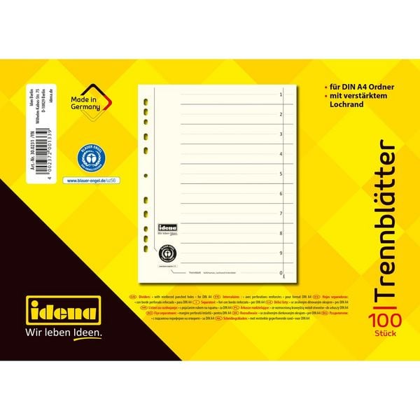 Produktbild: Idena Trennblätter aus Karton 190 g/m² DIN A4 100 Stück
