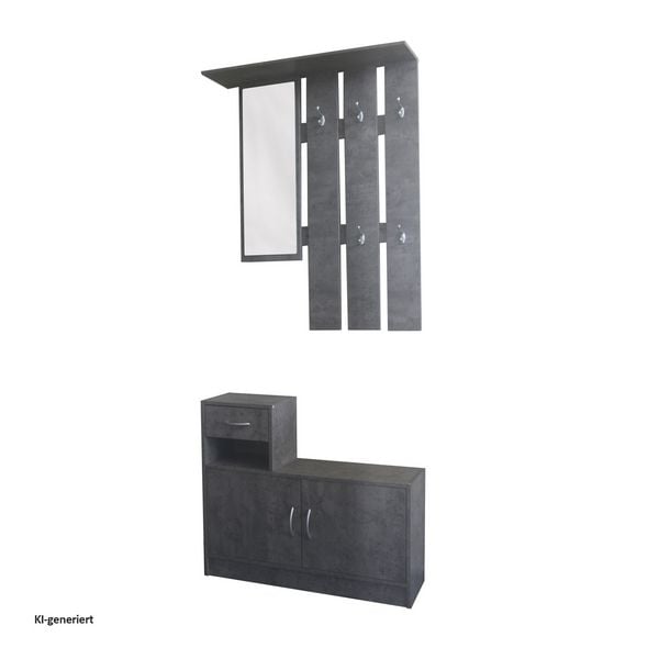 Produktbild: HTI-Living Garderobe Beton mit Spiegel Schrank und Ablage f&uuml;r Flur Diele oder Eingangsbereich