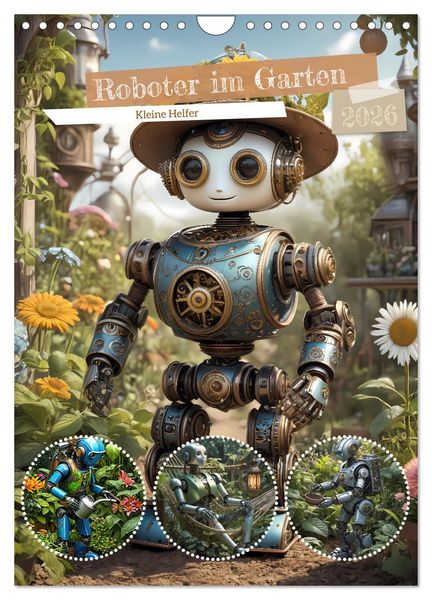 Produktbild: Roboter im Garten - Kleine Helfer (Wandkalender 2026 DIN A4 hoch), CALVENDO Monatskalender