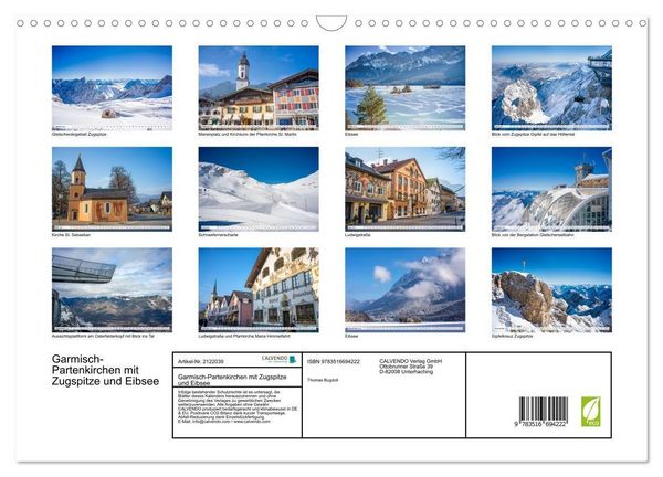 Produktbild: Garmisch-Partenkirchen mit Zugspitze und Eibsee (Wandkalender 2026 DIN A3 quer), CALVENDO Monatskalender