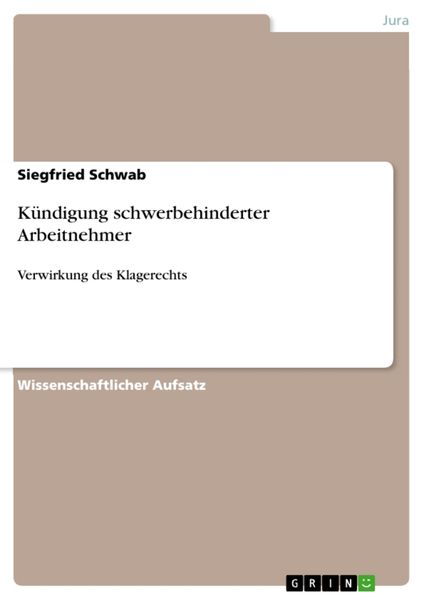 Produktbild: K&uuml;ndigung schwerbehinderter Arbeitnehmer