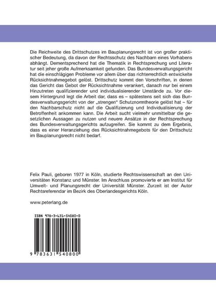 Produktbild: Das Gebot der R&uuml;cksichtnahme und Drittschutz im Bauplanungsrecht