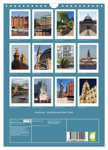 Produktbild: Hamburg - Impressionen einer Stadt (Wandkalender 2027 DIN A4 hoch), CALVENDO Monatskalender