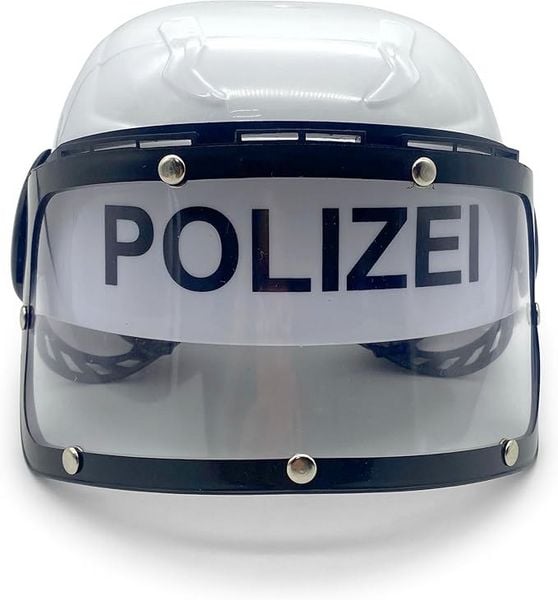 Produktbild: BestSaller 1419 - Kinder-Polizeihelm mit Klappvisier, Kunststoff, wei&szlig;/schwarz, verstellbare Passform f&uuml;r Kopfumfang von 47-55 cm
