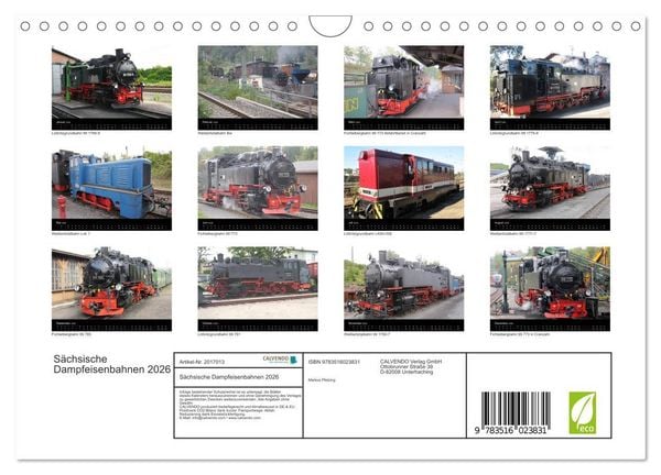 Produktbild: S&auml;chsische Dampfeisenbahnen 2026 (Wandkalender 2026 DIN A4 quer), CALVENDO Monatskalender