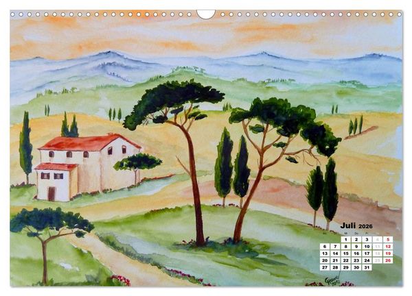 Produktbild: Toskana in Aquarell (Wandkalender 2026 DIN A3 quer), CALVENDO Monatskalender