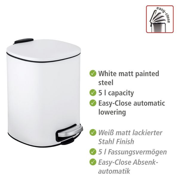 Produktbild: Treteimer Mod. Alassio, Wei&szlig; 5 L, mit Easy-Close Absenkautomatik