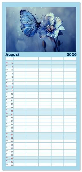 Produktbild: Familienplaner 2026 - Blauer Zauberflug mit 5 Spalten (Wandkalender, 21 x 45 cm) CALVENDO