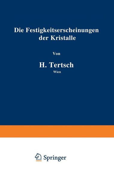 Produktbild: Die Festigkeitserscheinungen der Kristalle