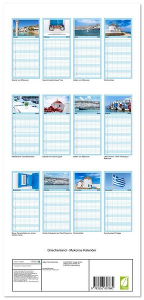 Produktbild: Familienplaner 2026 - Griechenland - Mykonos Kalender mit 5 Spalten (Wandkalender, 21 x 45 cm) CALVENDO