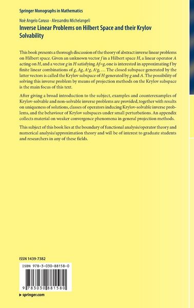 Produktbild: Inverse Linear Problems on Hilbert Space and their Krylov Solvability