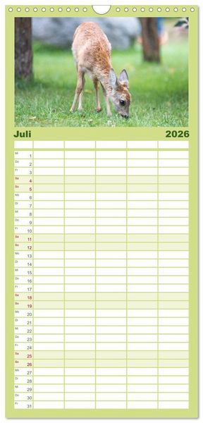 Produktbild: Familienplaner 2026 - Heimische Tiere - Rehe mit 5 Spalten (Wandkalender, 21 x 45 cm) CALVENDO