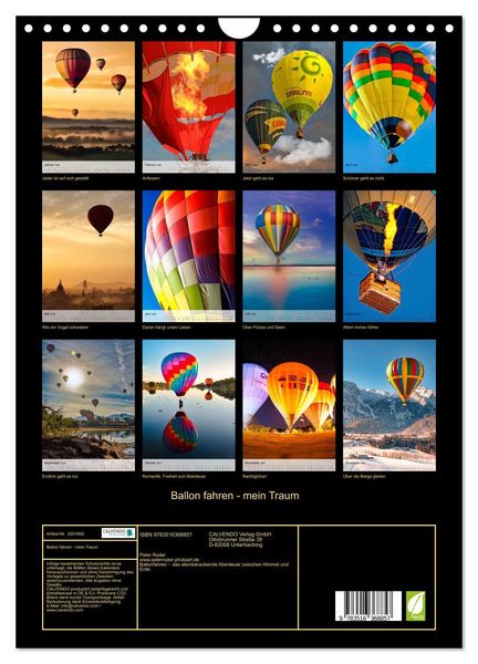 Produktbild: Ballon fahren - mein Traum (Wandkalender 2026 DIN A4 hoch), CALVENDO Monatskalender