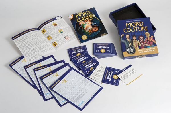 Produktbild: Mord Couture. Krimi-Rollenspiel und Kochbuch. Das perfekte Krimi-Event f&uuml;r Zuhause. F&uuml;r 6 Spieler ab 12 Jahren
