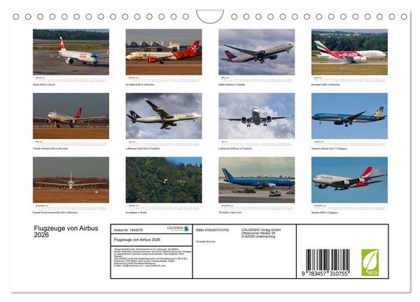 Produktbild: Flugzeuge von Airbus 2026 (Wandkalender 2026 DIN A4 quer), CALVENDO Monatskalender