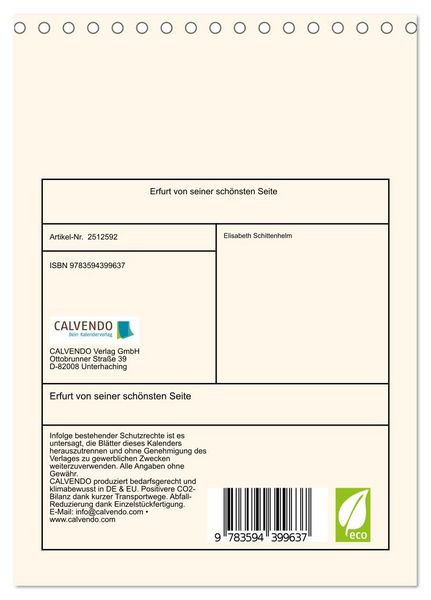 Produktbild: Erfurt von seiner sch&ouml;nsten Seite (Tischkalender 2027 DIN A5 hoch), CALVENDO Monatskalender