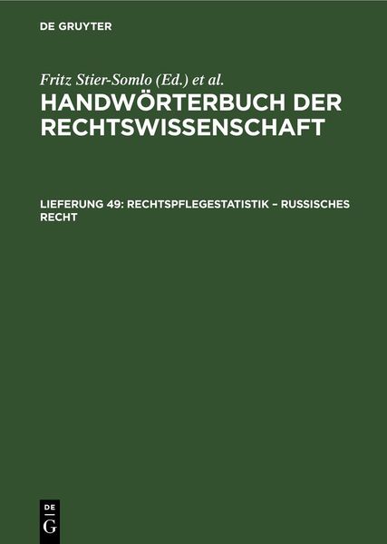 Produktbild: Handw&ouml;rterbuch der Rechtswissenschaft / Rechtspflegestatistik &ndash; Russisches Recht