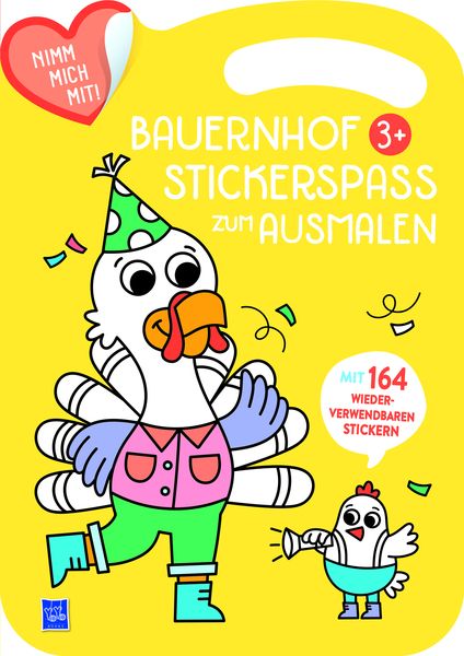 Produktbild: Bauernhof Stickerspa&szlig; zum Ausmalen 3+ (Cover gelb, Truthahn)