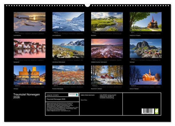 Produktbild: Traumziel Norwegen 2026 (Wandkalender 2026 DIN A2 quer), CALVENDO Monatskalender
