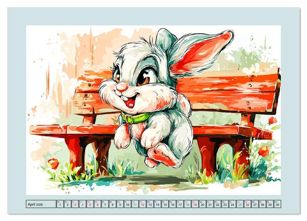 Produktbild: Kaninchen im Gl&uuml;ck. Entz&uuml;ckende Cartoons von s&uuml;&szlig;en Hasen (Wandkalender 2026 DIN A4 quer), CALVENDO Monatskalender
