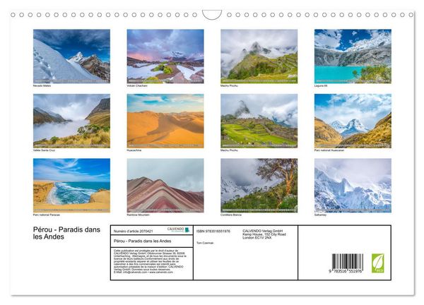 Produktbild: P&eacute;rou - Paradis dans les Andes (Calendrier mural 2026 DIN A3 vertical), CALVENDO calendrier mensuel