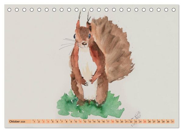 Produktbild: Eichh&ouml;rnchen in Aquarell (Tischkalender 2026 DIN A5 quer), CALVENDO Monatskalender