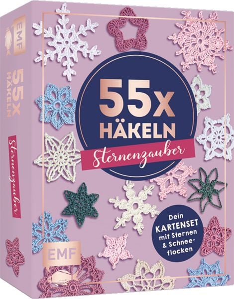 Produktbild: 55 x h&auml;keln &ndash; Sternenzauber: Dein Kartenset mit traumhaften H&auml;kelsternen und Schneeflocken
