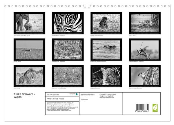 Produktbild: Afrika Schwarz - Weiss (Wandkalender 2026 DIN A3 quer), CALVENDO Monatskalender