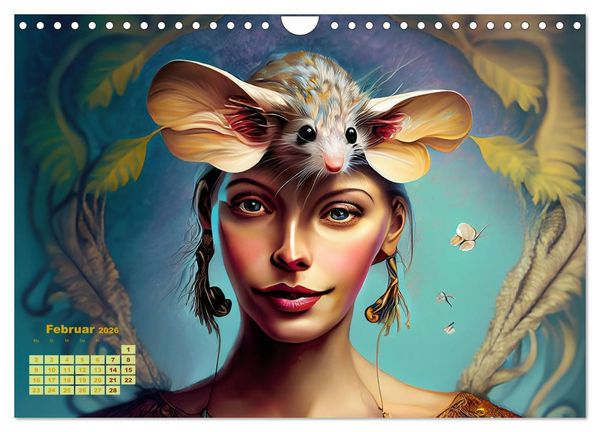 Produktbild: Fantasy Tier Frauen Portraits (Wandkalender 2026 DIN A4 quer), CALVENDO Monatskalender