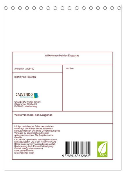 Produktbild: Willkommen bei den Dragonas (Tischkalender 2026 DIN A5 hoch), CALVENDO Monatskalender