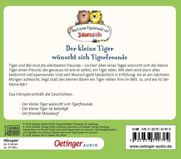 Produktbild: Nach einer Figurenwelt von Janosch. Der kleine Tiger w&uuml;nscht sich Tigerfreunde