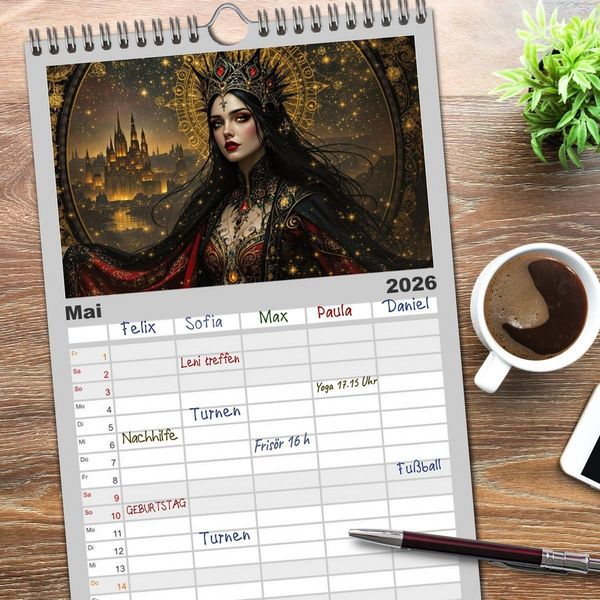 Produktbild: Familienplaner 2026 - Goth Fantasie mit 5 Spalten (Wandkalender, 21 x 45 cm) CALVENDO