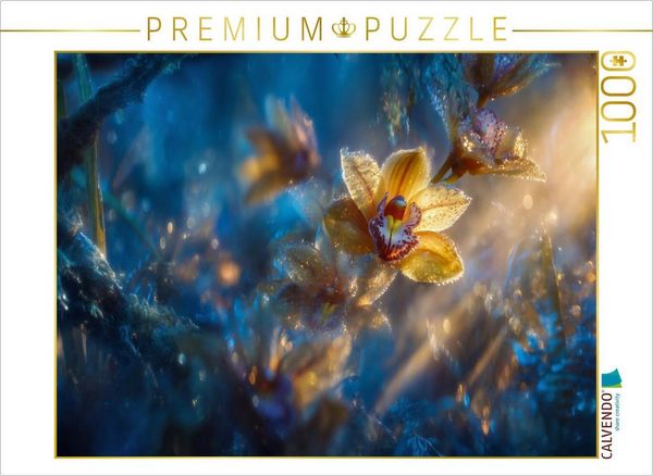 Produktbild: CALVENDO Puzzle Wie gemalt ruht die Cymbidium im goldenen Morgenlicht | 1000 Teile Lege-Gr&ouml;&szlig;e 64x48cm Foto-Puzzle f&uuml;r gl&uuml;ckliche Stunden