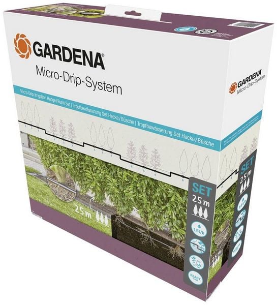 Produktbild: GARDENA Micro-Drip System 13500-20 Bew&auml;sserungs-Komplettset 13 mm (1/2") &Oslash; Hecken/B&uuml;sche Set (25 m)