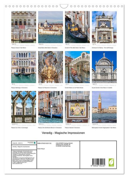 Produktbild: Venedig - Magische Impressionen (Wandkalender 2026 DIN A3 hoch), CALVENDO Monatskalender