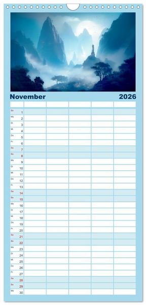 Produktbild: Familienplaner 2026 - Tr&auml;umereien in Blau mit 5 Spalten (Wandkalender, 21 x 45 cm) CALVENDO