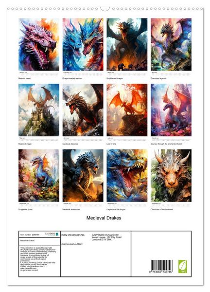 Produktbild: Medieval Drakes (High Quality Premium Wall Calendar 2026 DIN A2 portrait),CALVENDO 12 Month Wall Calendar