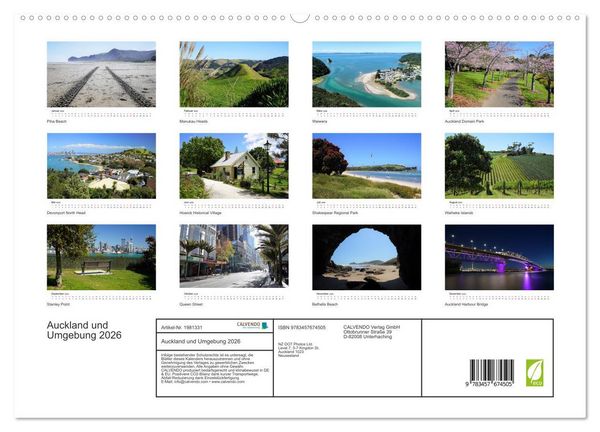 Produktbild: Auckland und Umgebung 2026 (hochwertiger Premium Wandkalender 2026 DIN A2 quer), Kunstdruck in Hochglanz