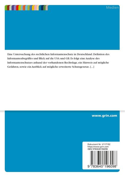 Produktbild: Rechtlicher Informantenschutz