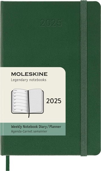 Moleskine 12 Monate Wochen Notizkalender 2025, Pocket/A6, Fester Einband, Myrtengrün