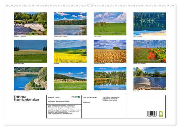 Produktbild: Th&uuml;ringer Traumlandschaften (Wandkalender 2026 DIN A2 quer), CALVENDO Monatskalender