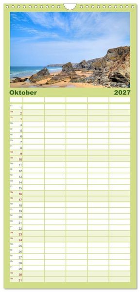 Produktbild: Familienplaner 2027 - Cornwall mit 5 Spalten (Wandkalender, 21 x 45 cm) CALVENDO